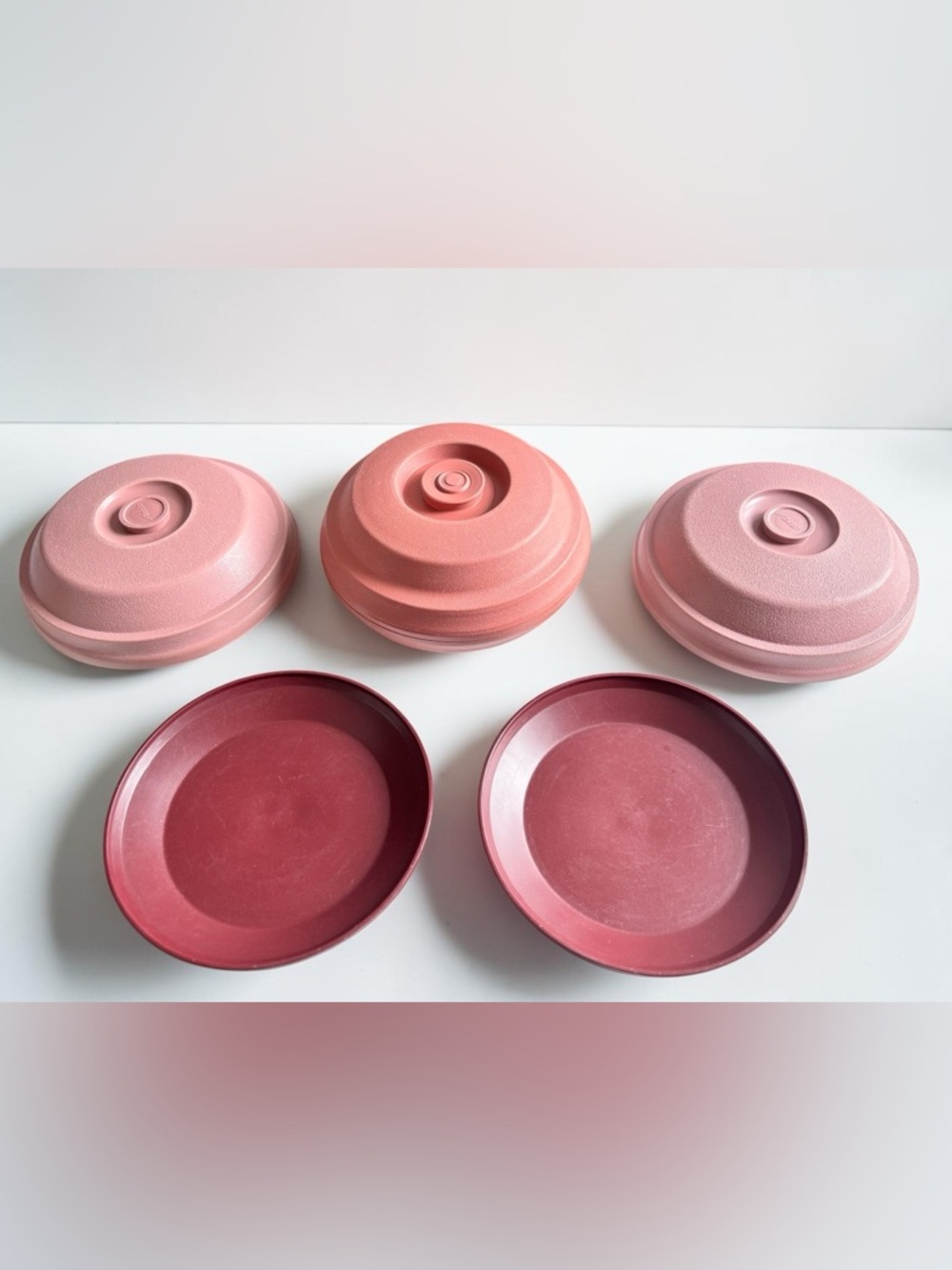 Vintage Aladdin Temp Rite Bowls Set Pink Red Retro USA